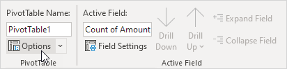 Show the PivotTable Options Dialog Box