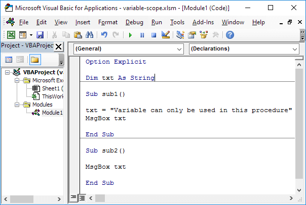 Module Level Scope in Excel VBA Module Level Scope in Excel VBA