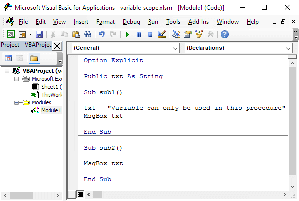 Public Module Level Scope in Excel VBA Public Module Level Scope in Excel VBA